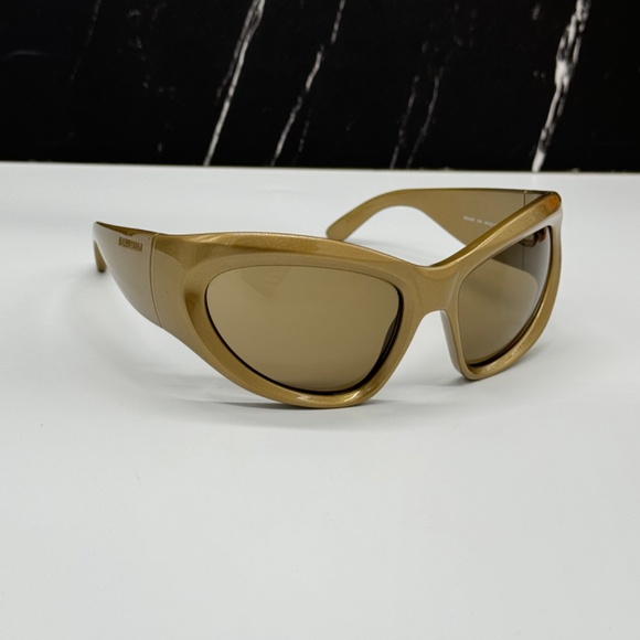 NEW BB0228S 004 BALENCIAGA GOLD BROWN OVAL WOMEN BALENCIAGA SUNGLASSES - Picture 5 of 11